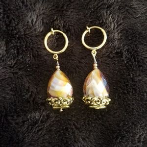 Tan Murano glass teardrop clip on earrings